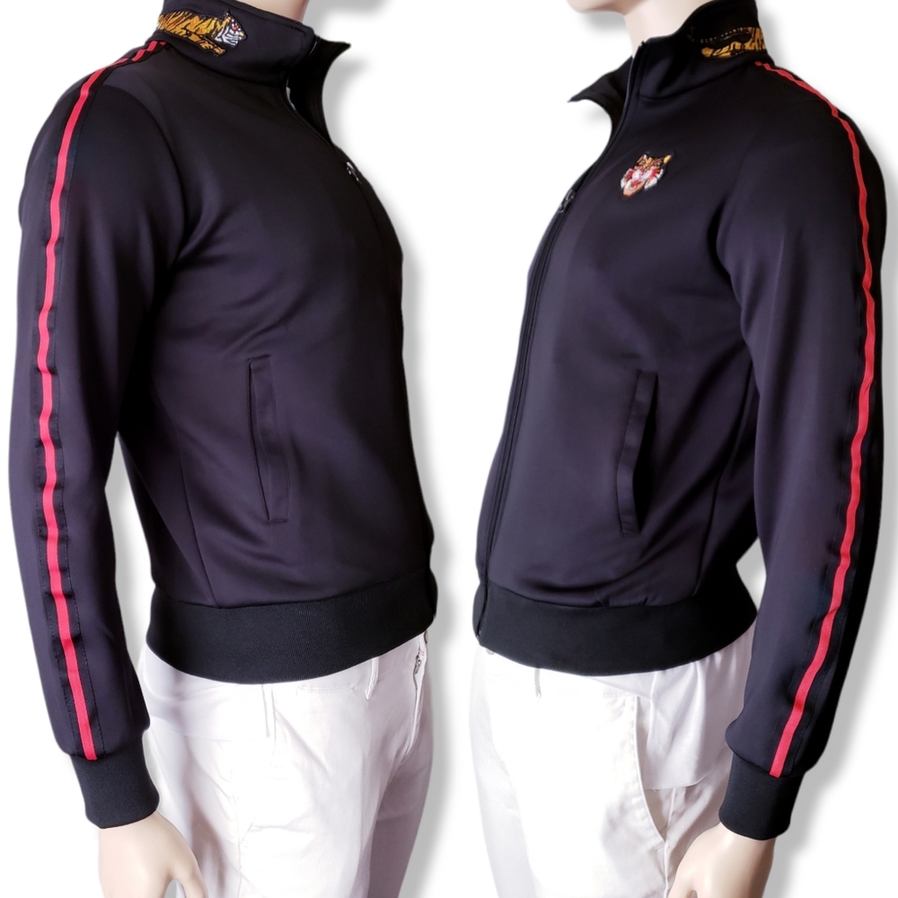 Pavini Tiger Embroidered Red Side Striped Zippered Track Jacket